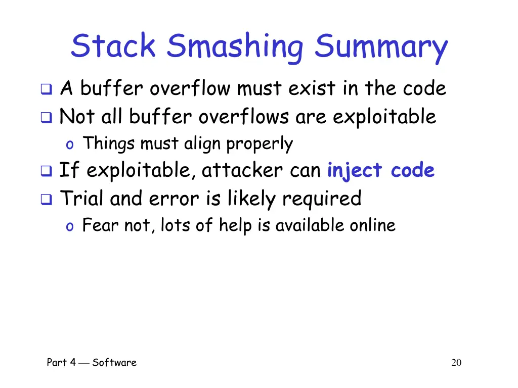 stack smashing summary a buffer overflow must