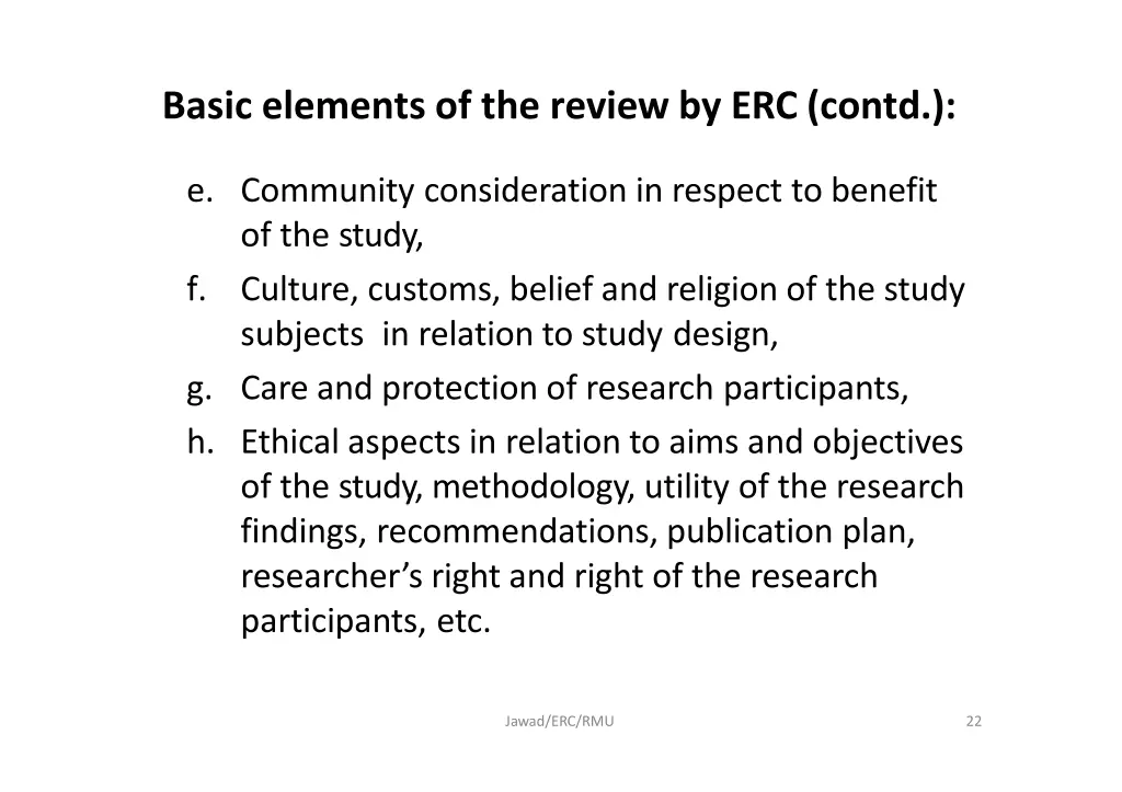 basic elements of the review by erc contd