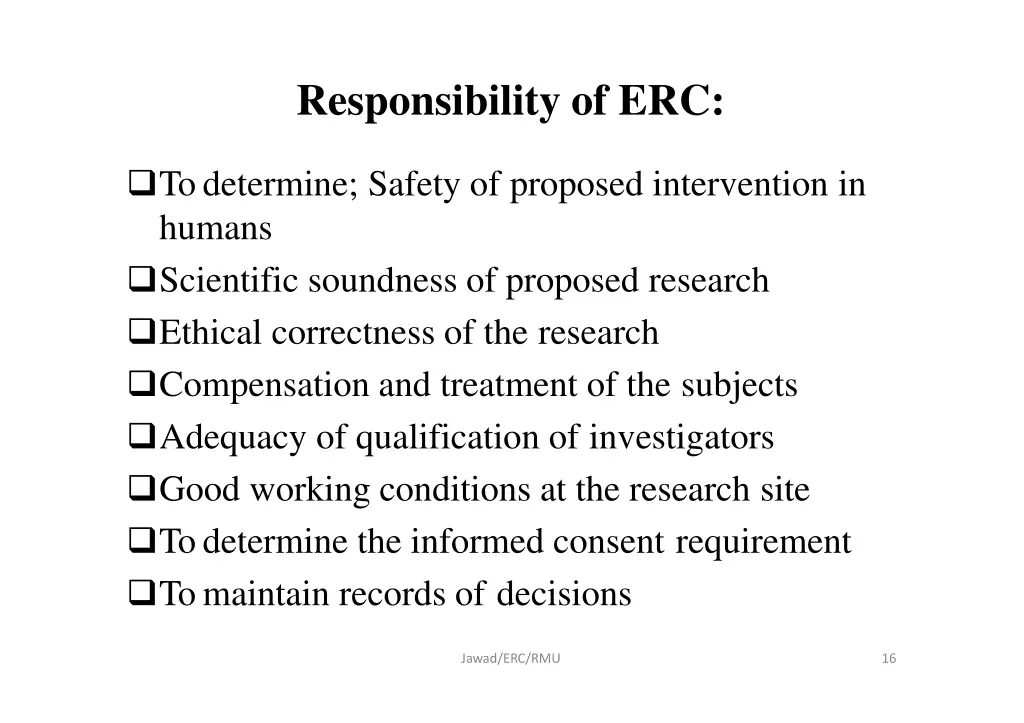 responsibility of erc