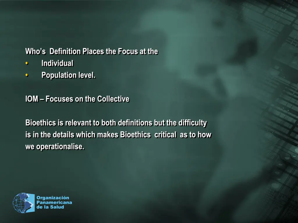 who s definition places the focus
