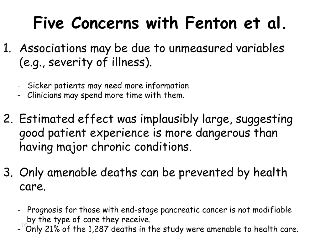 five concerns with fenton et al
