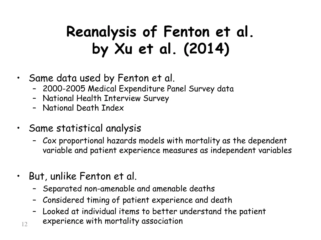 reanalysis of fenton et al by xu et al 2014