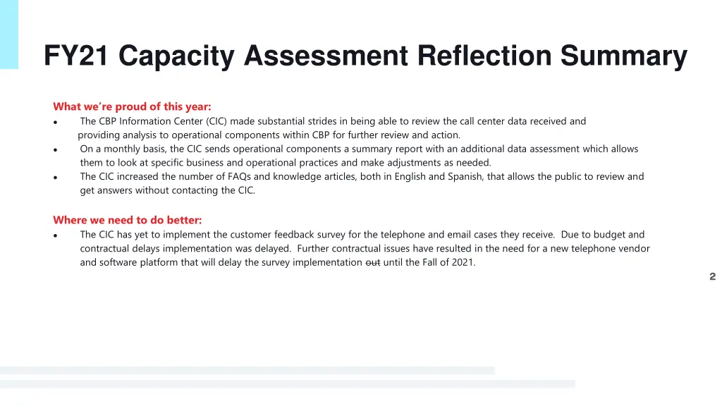 fy21 capacity assessment reflection summary