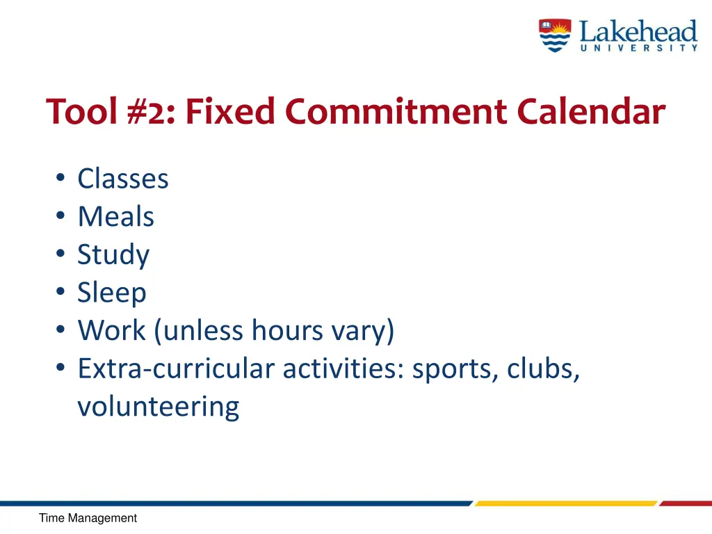 tool 2 fixed commitment calendar