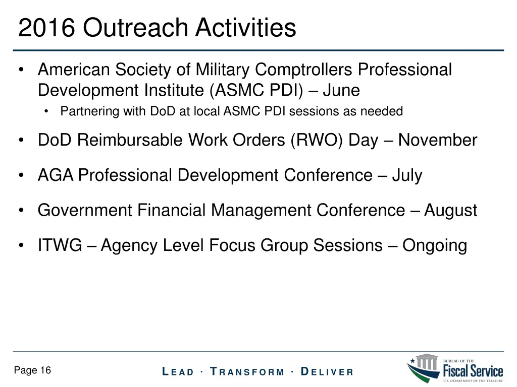 2016 outreach activities