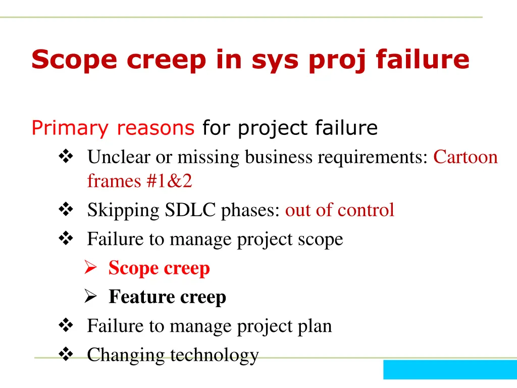 scope creep in sys proj failure