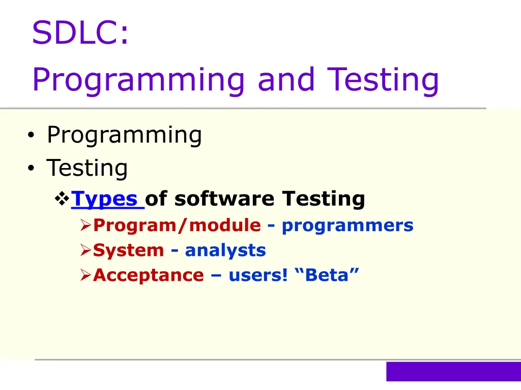 sdlc programming and testing