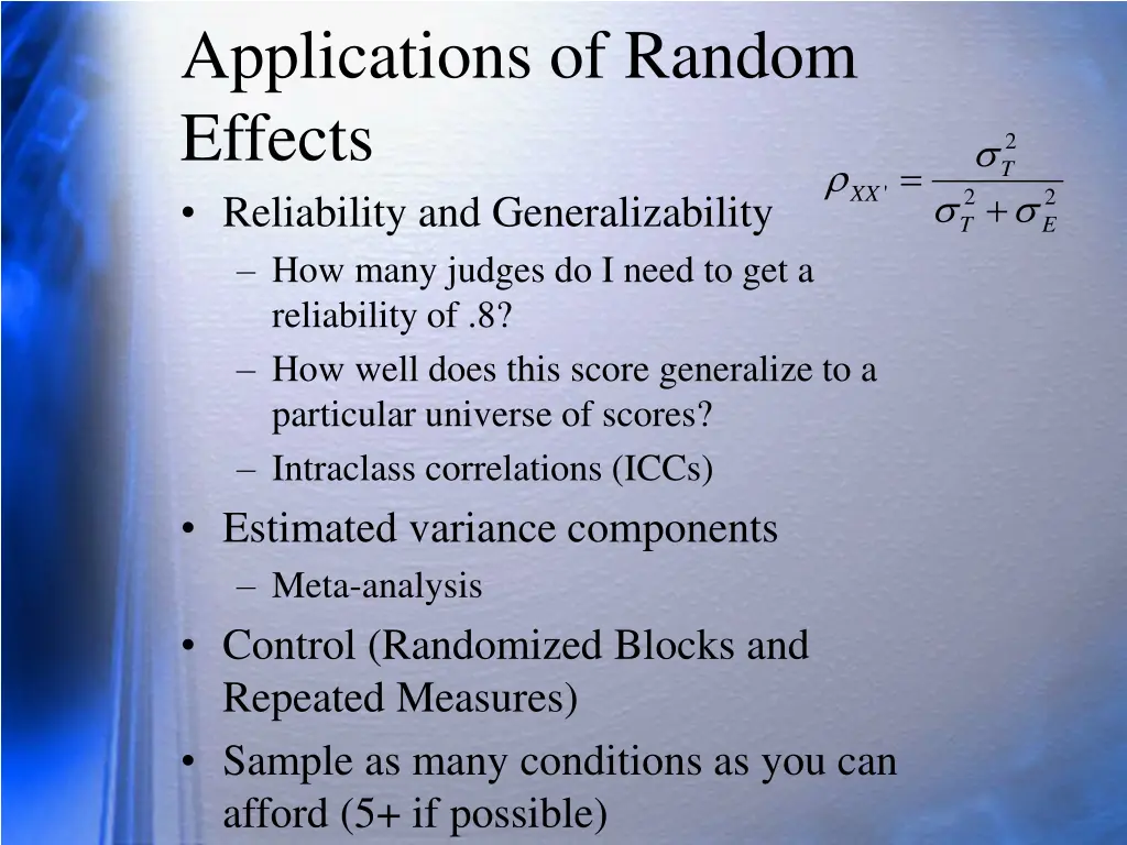 applications of random effects reliability