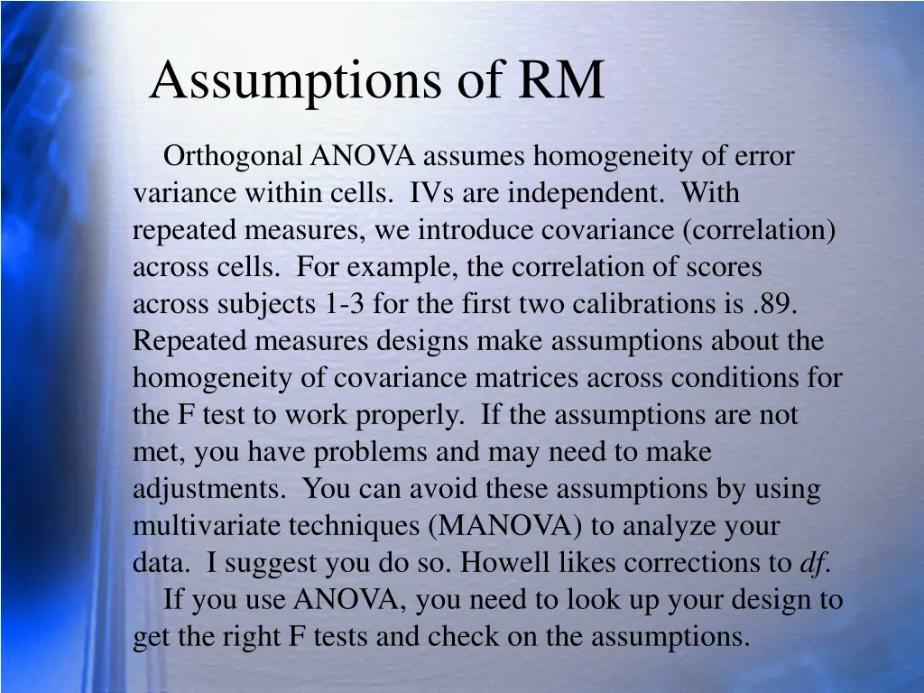 assumptions of rm