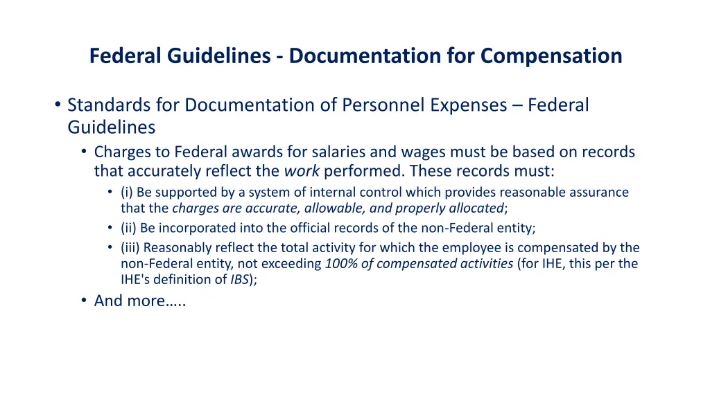 federal guidelines documentation for compensation