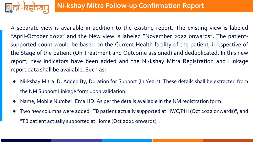 ni kshay mitra follow up confirmation report