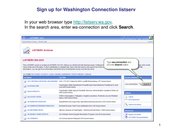 sign up for washington connection listserv