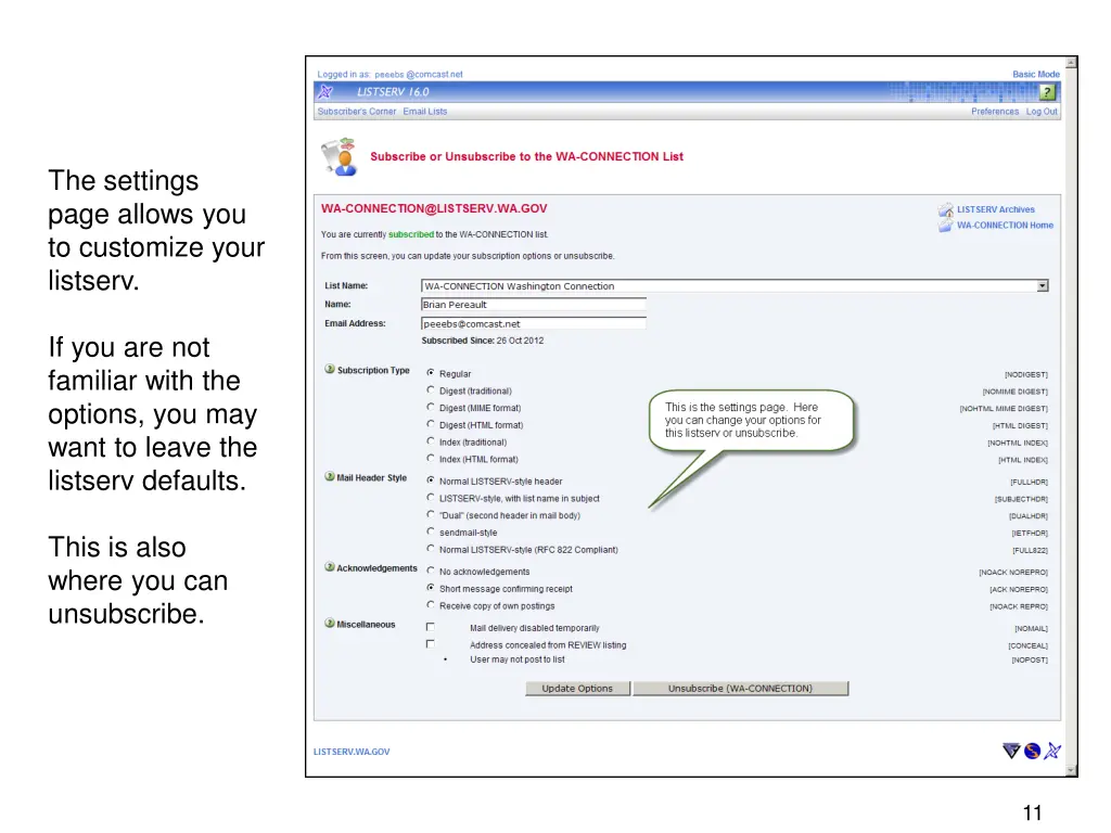 the settings page allows you to customize your