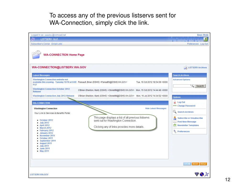 to access any of the previous listservs sent