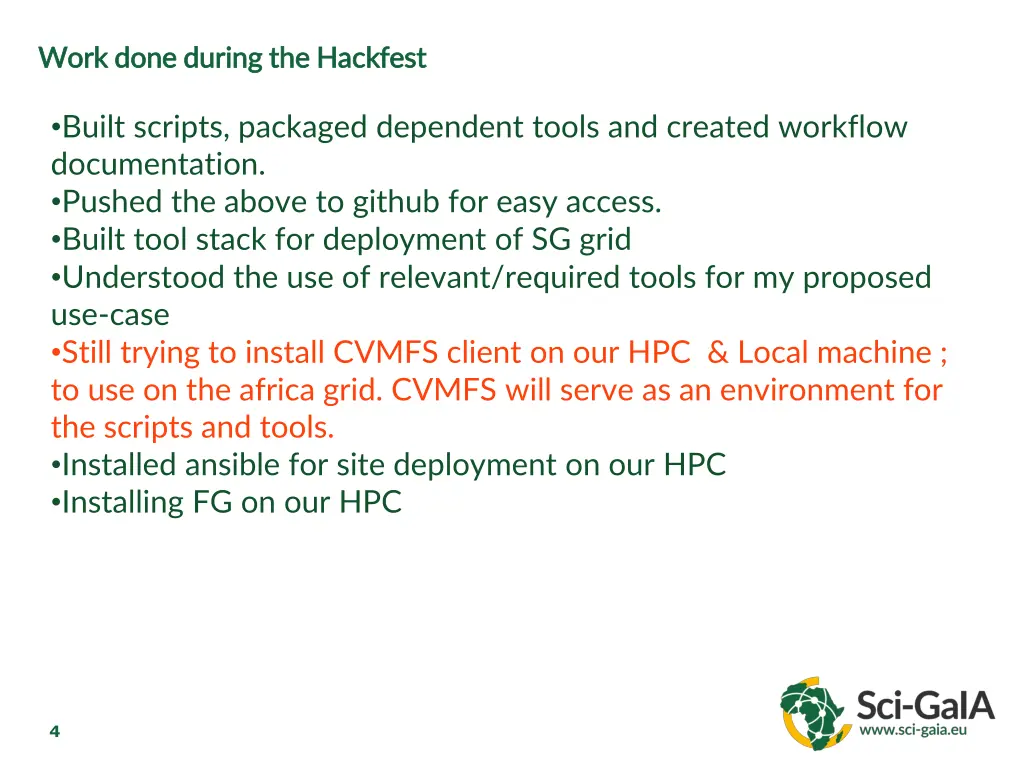 work done during the hackfest work done during