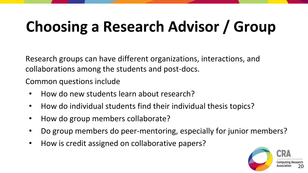 choosing a research advisor group