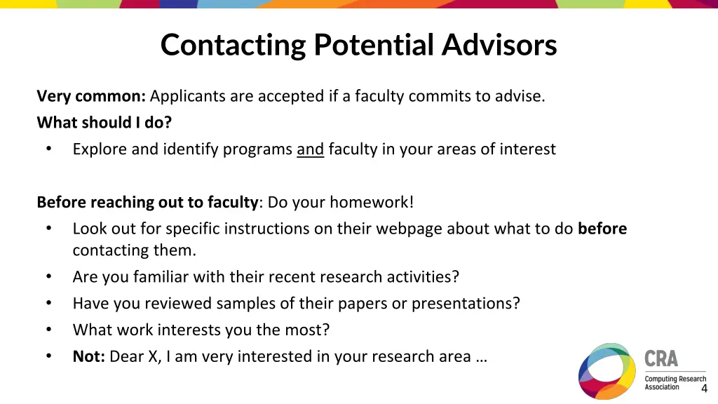 contacting potential advisors