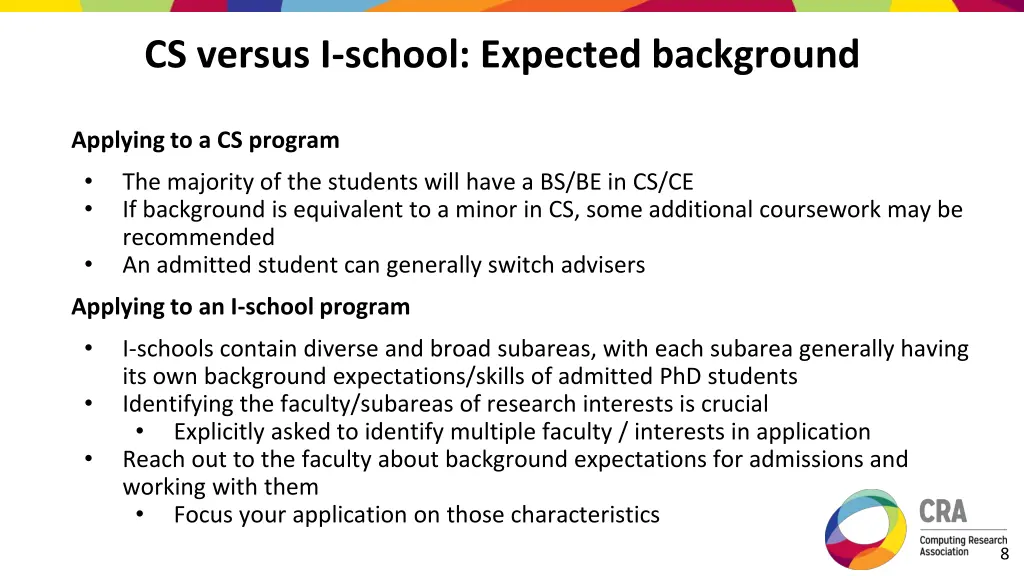 cs versus i school expected background