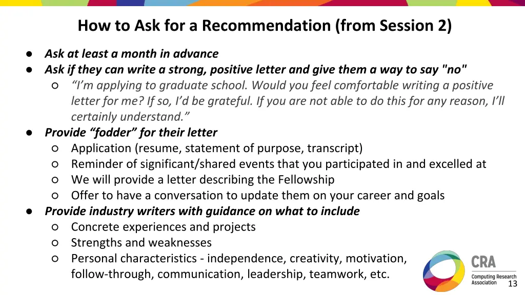how to ask for a recommendation from session 2
