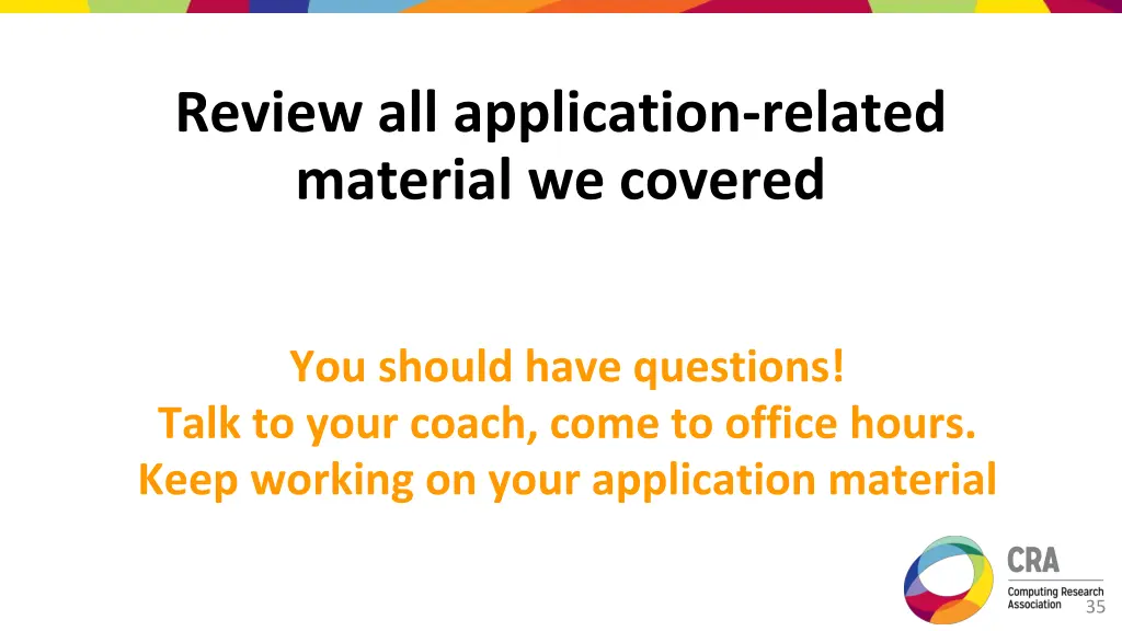 review all application related material we covered