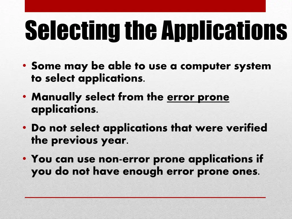 selecting the applications