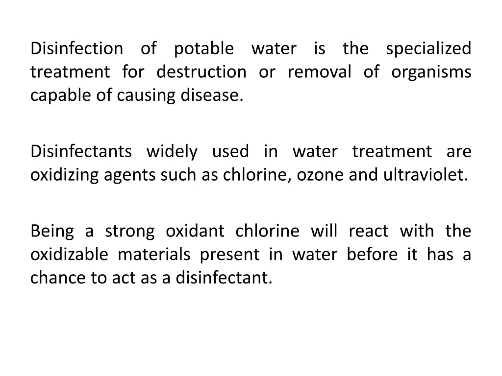 disinfection of potable water is the specialized