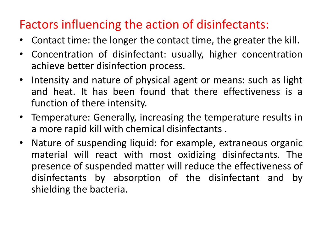 factors influencing the action of disinfectants