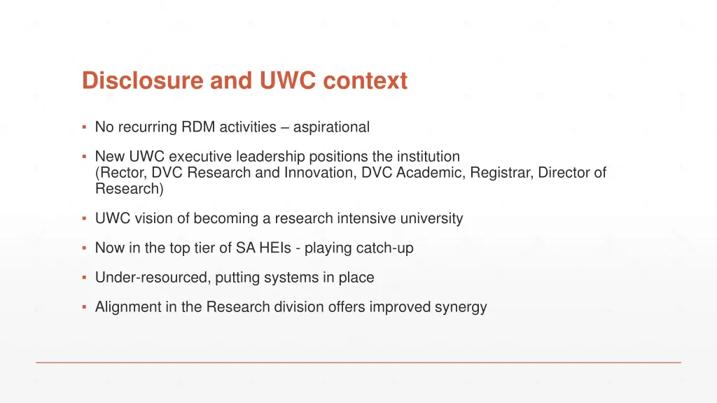 disclosure and uwc context