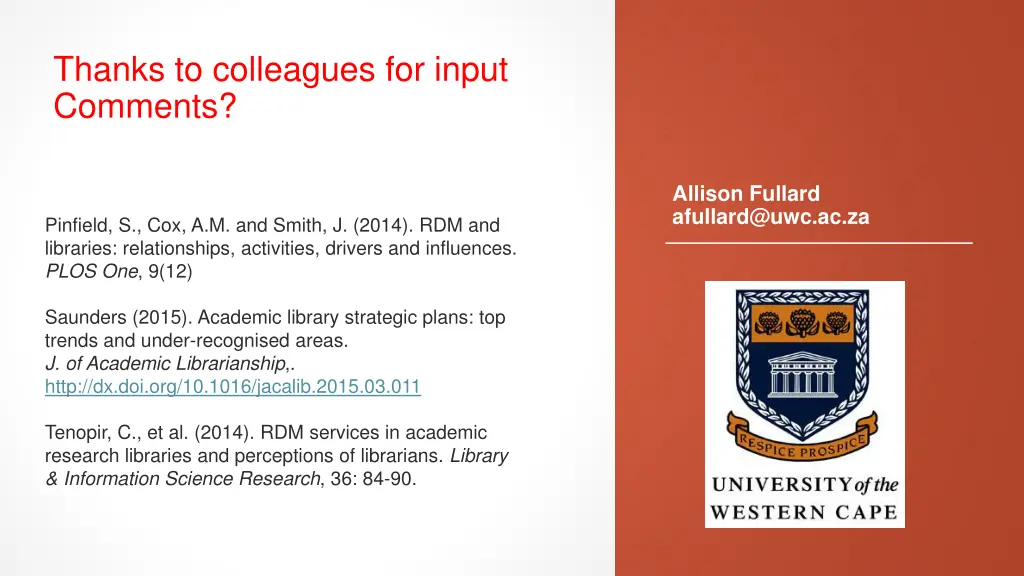 thanks to colleagues for input comments