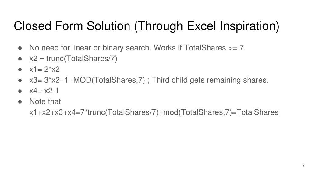 closed form solution through excel inspiration