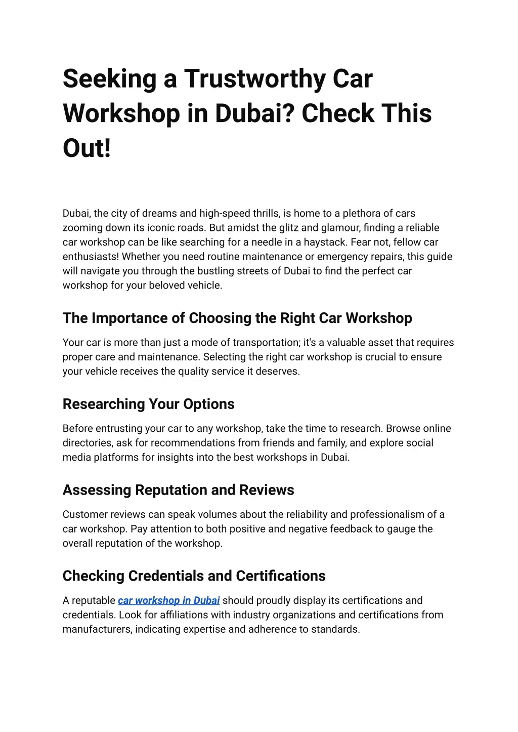 seeking a trustworthy car workshop in dubai check