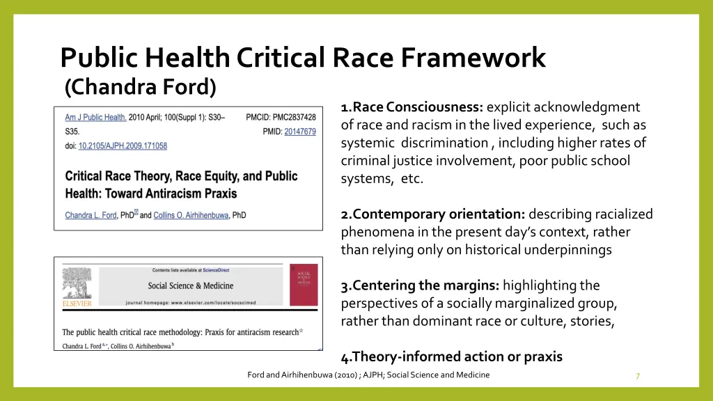 public health critical race framework chandra ford