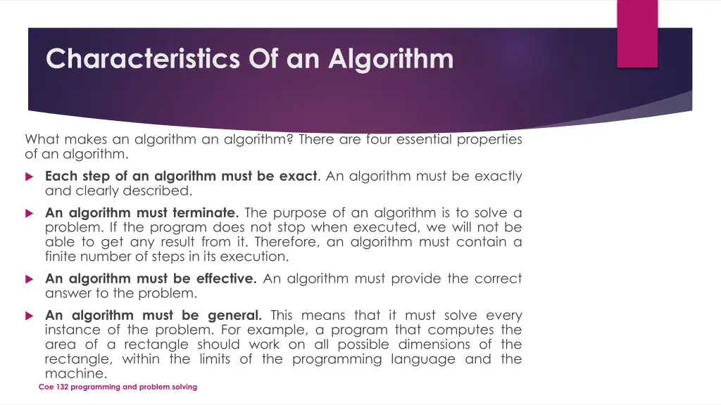 characteristics of an algorithm