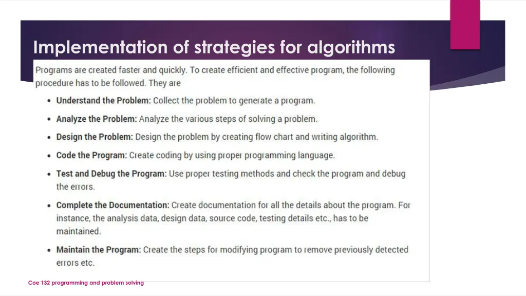 implementation of strategies for algorithms