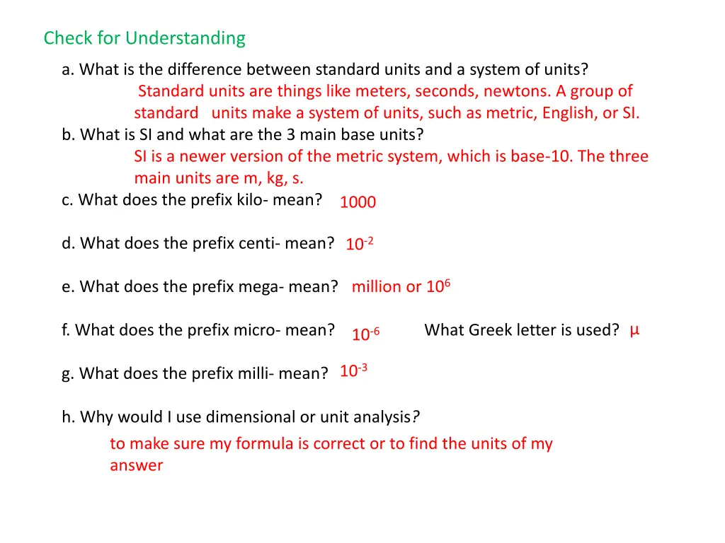 check for understanding