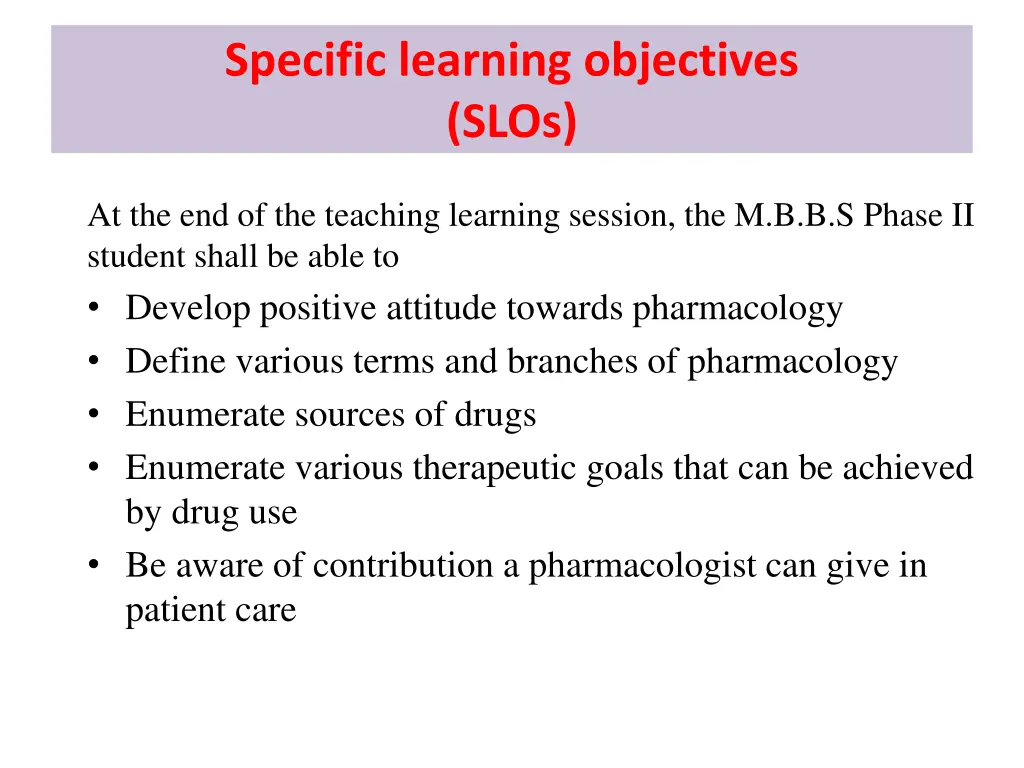 specific learning objectives slos