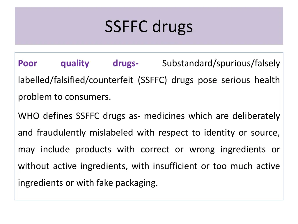 ssffc drugs
