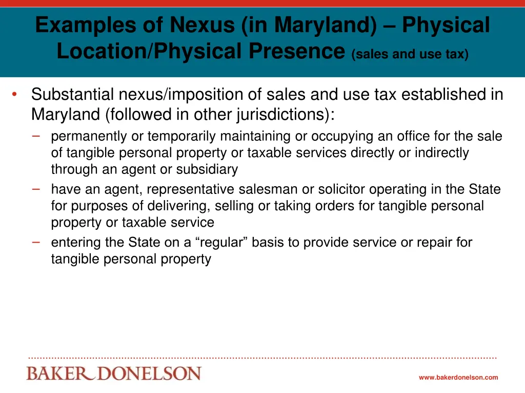 examples of nexus in maryland physical location 1