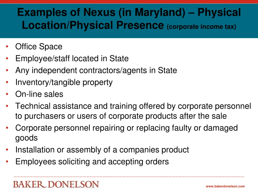 examples of nexus in maryland physical location