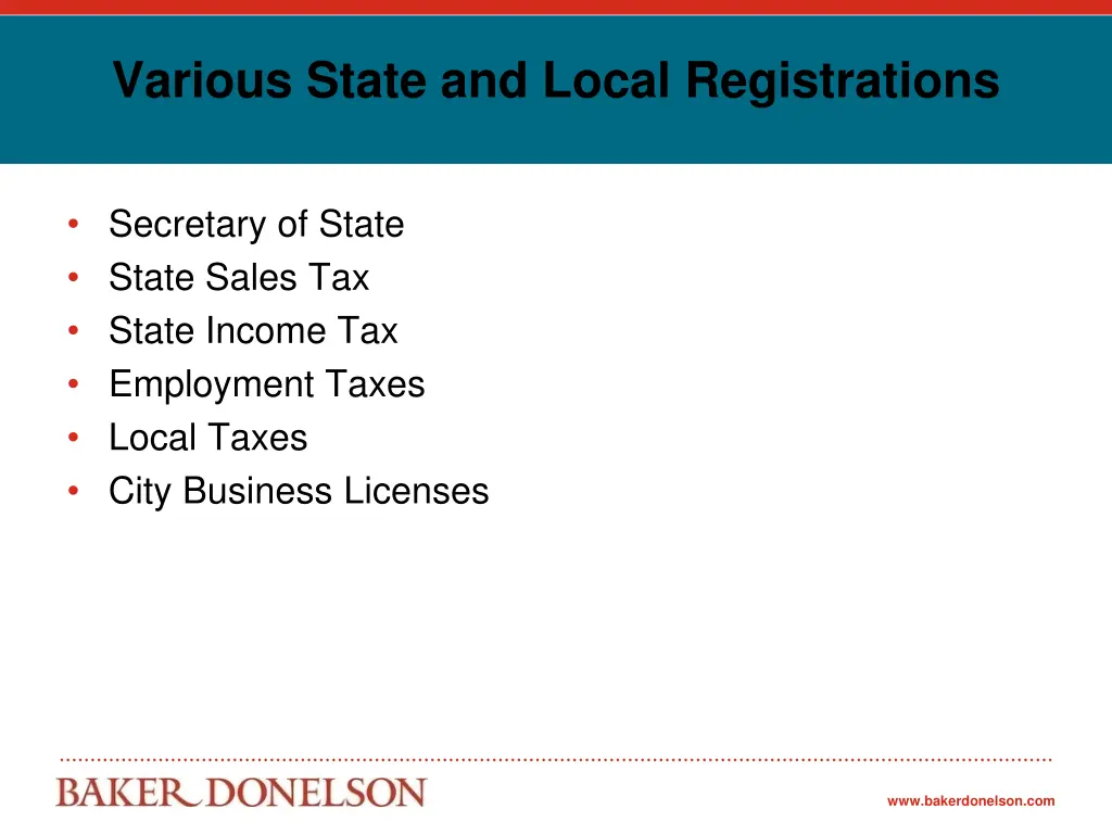 various state and local registrations