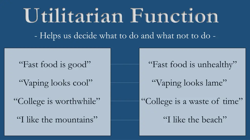 utilitarian function helps us decide what