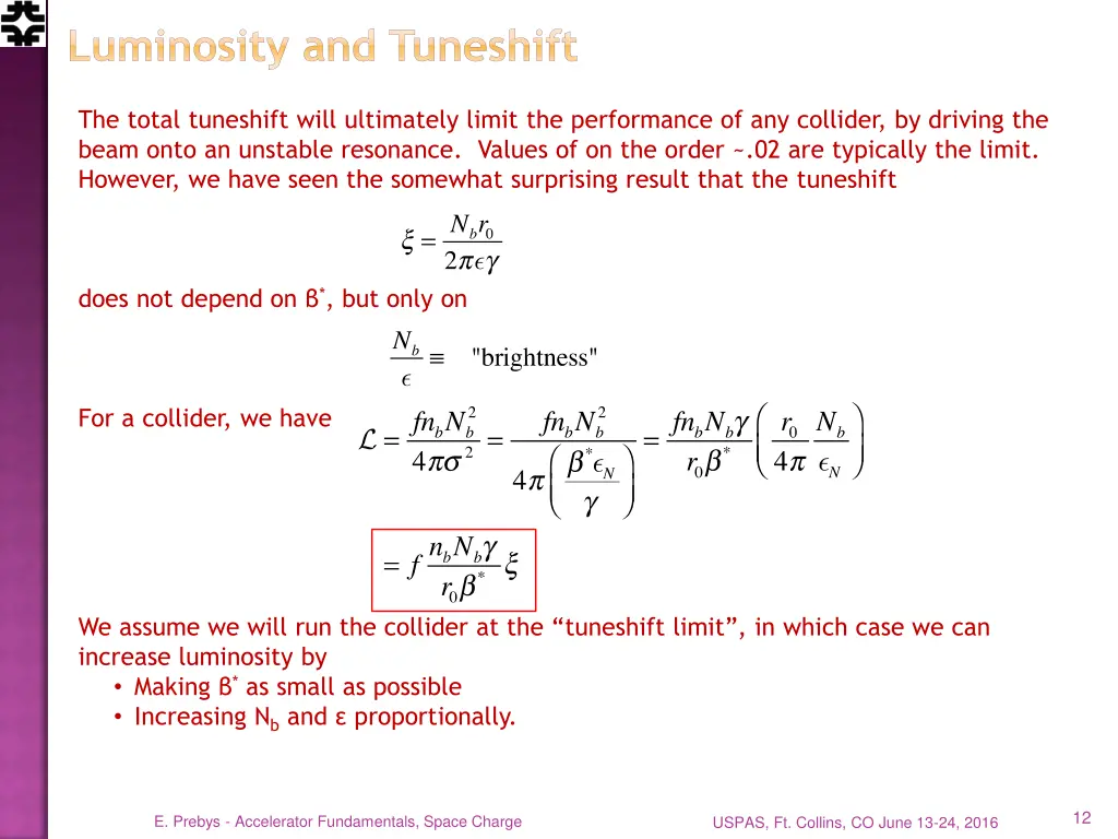 luminosity and tuneshift