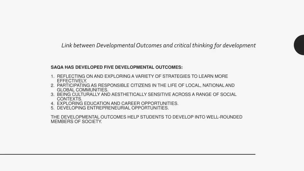 link between developmental outcomes and critical