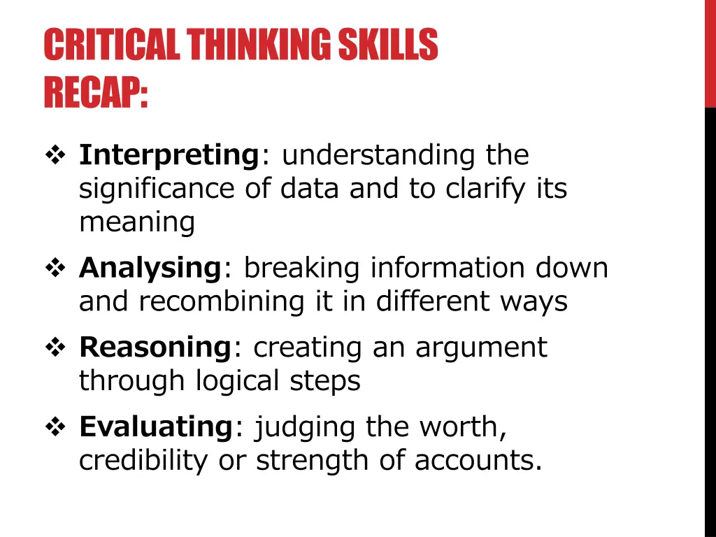 critical thinking skills recap