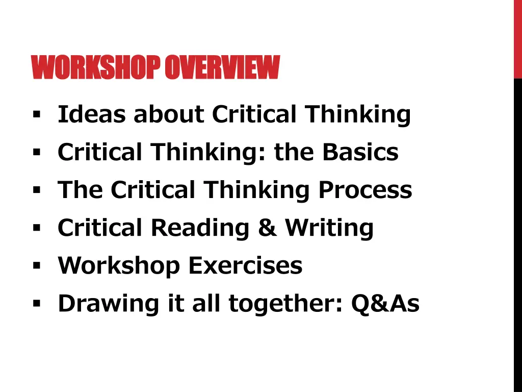 workshop overview workshop overview