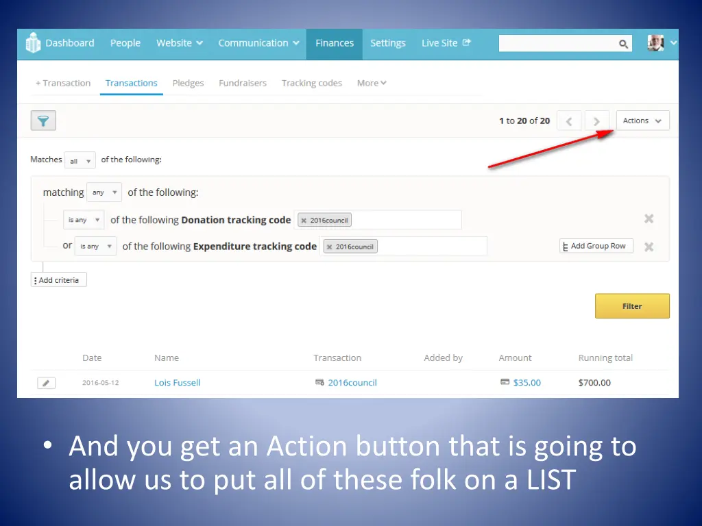 and you get an action button that is going