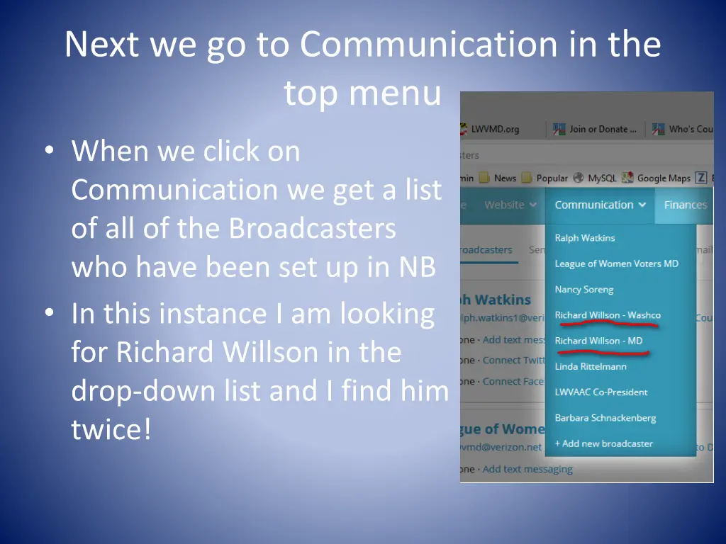 next we go to communication in the top menu