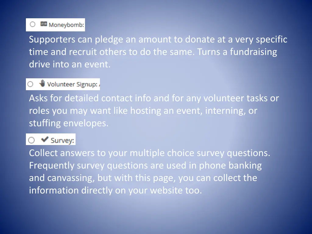 supporters can pledge an amount to donate