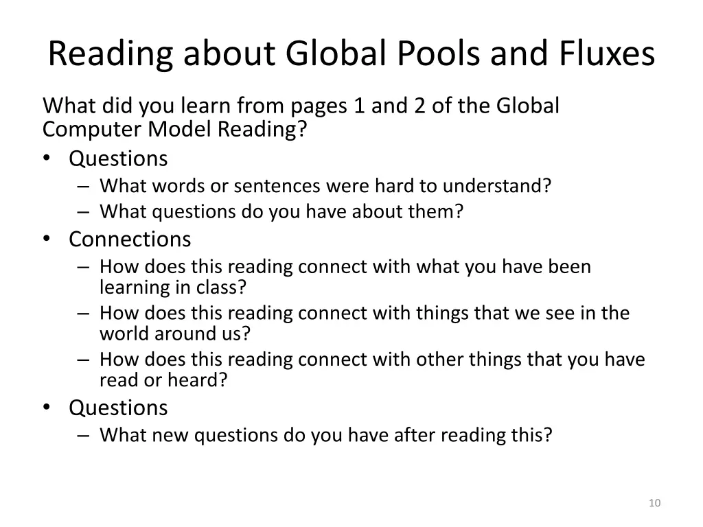 reading about global pools and fluxes