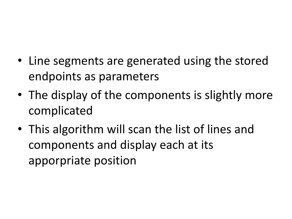 line segments are generated using the stored